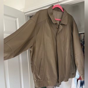 Tan Leather Bomber Jacket
